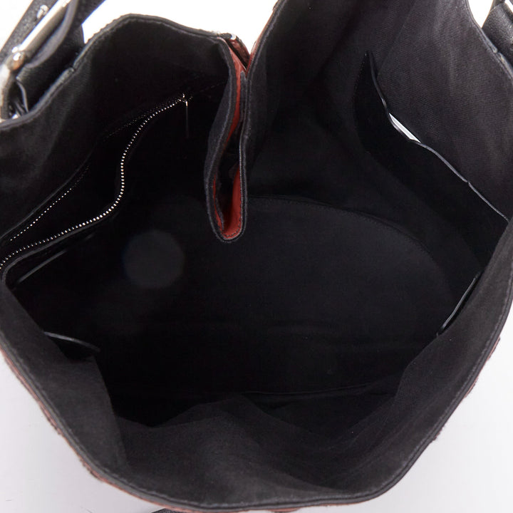 rare ALEXANDER MCQUEEN black white floral embroidered red plaid biker hobo bag
