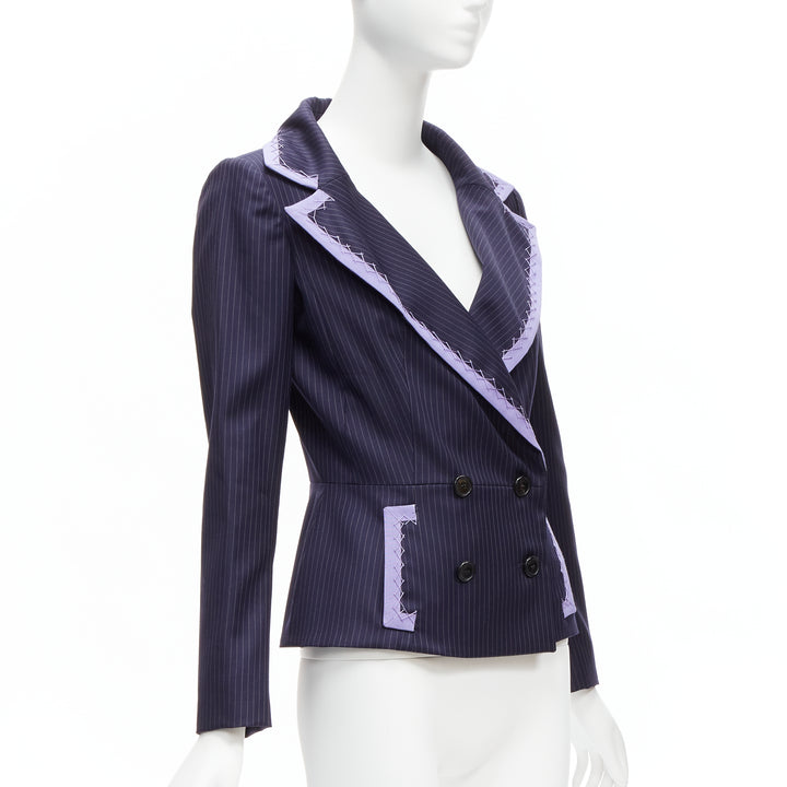 CHRISTIAN DIOR John Galliano Vintage navy purple topstitch bar blazer FR38 M