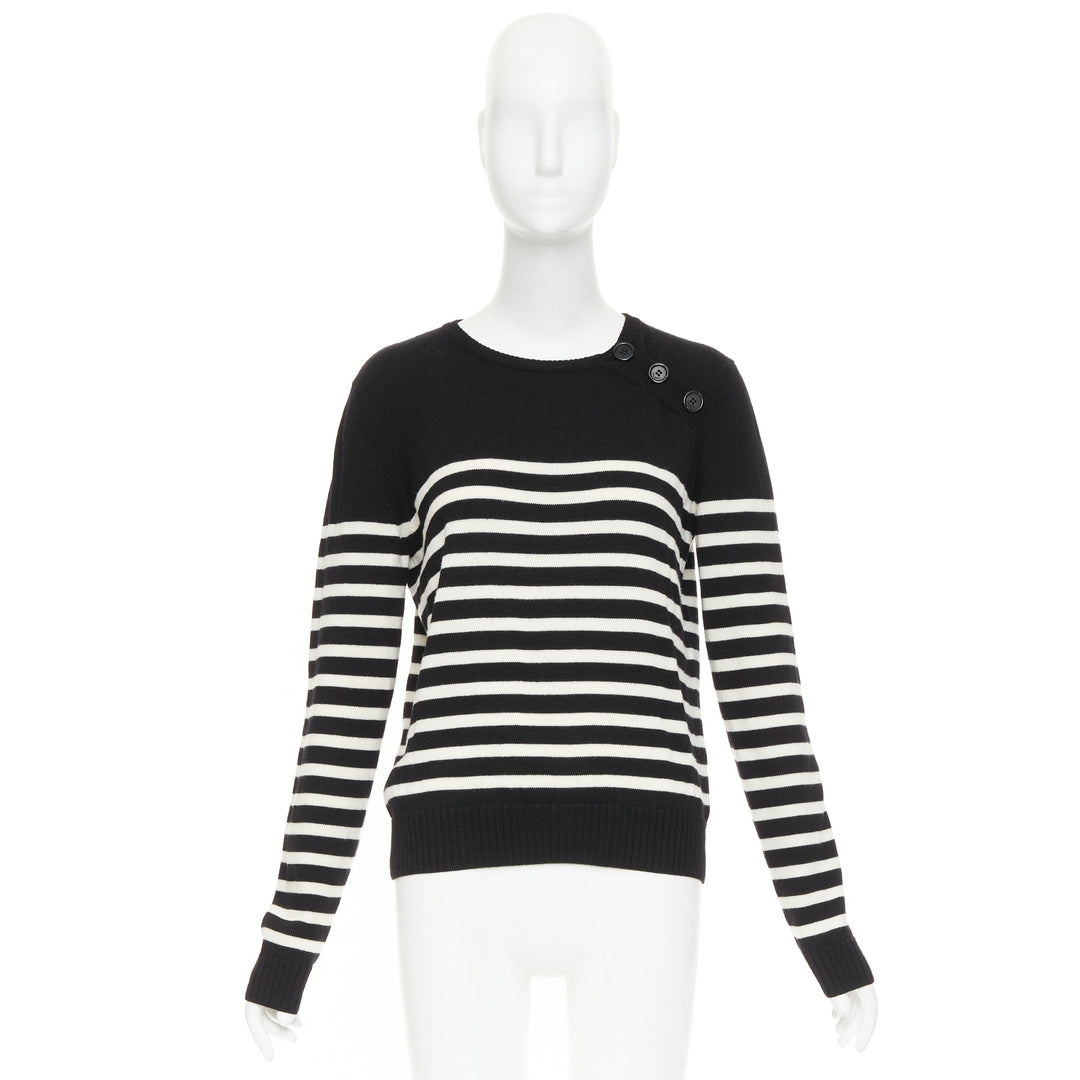 SAINT LAURENT 2017 black white nautical striped button sailor pullover sweater L