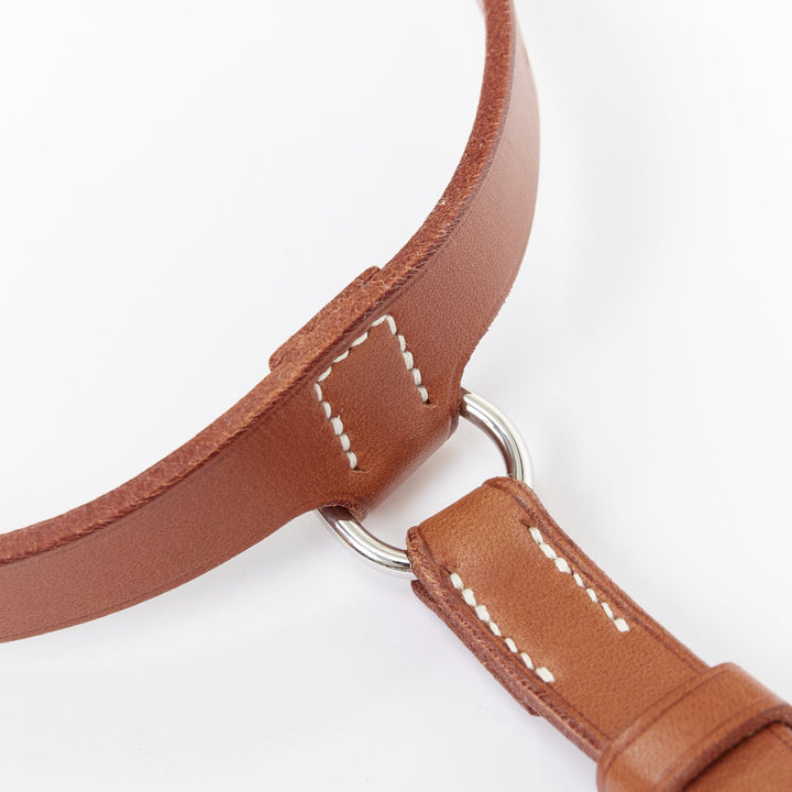 HERMES natural bridle leather outdoor picnic plaid blanket carry strap