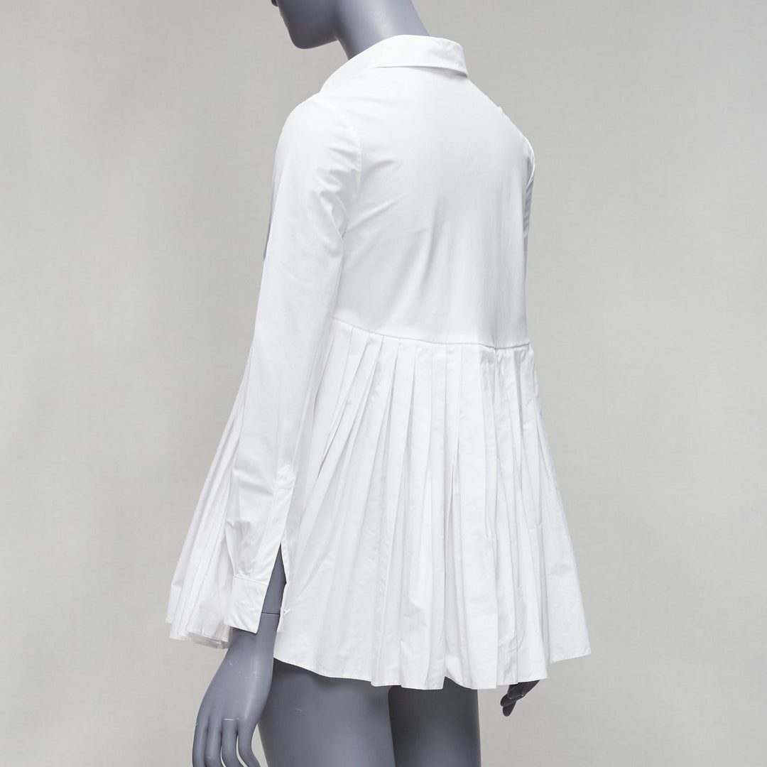 CO COLLECTIONS white cotton high waist pleated peplum dress shirt US0 XS