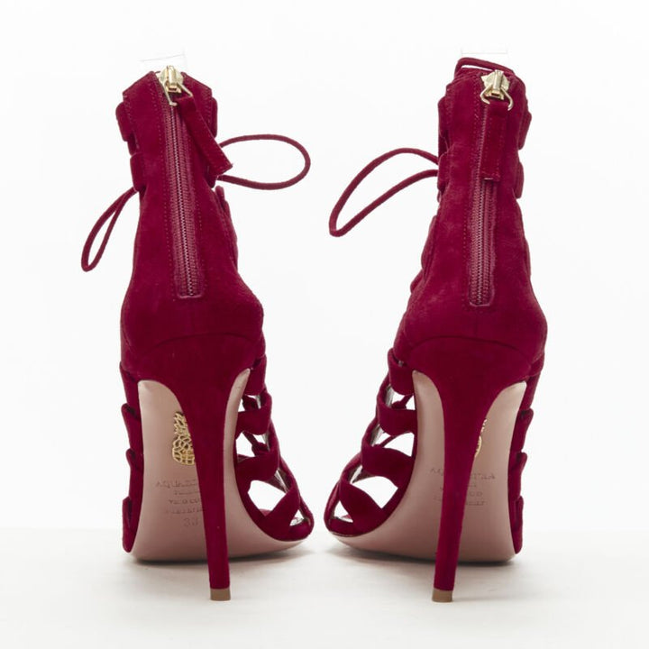 AQUAZZURA Amazon dark red suede lace up sandals high heels EU38