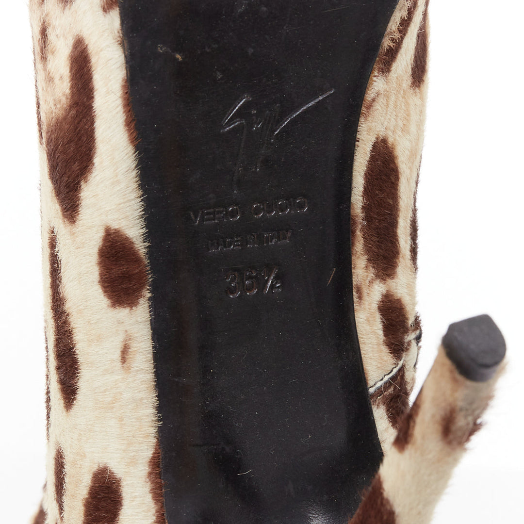 GIUSEPPE ZANOTTI brown nude leopard print platform high heel boots EU36.5