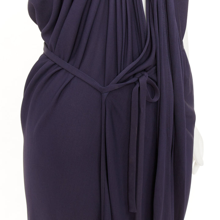 HERMES 2014 leather hardware bust navy viscose strapless gown dress FR36 S