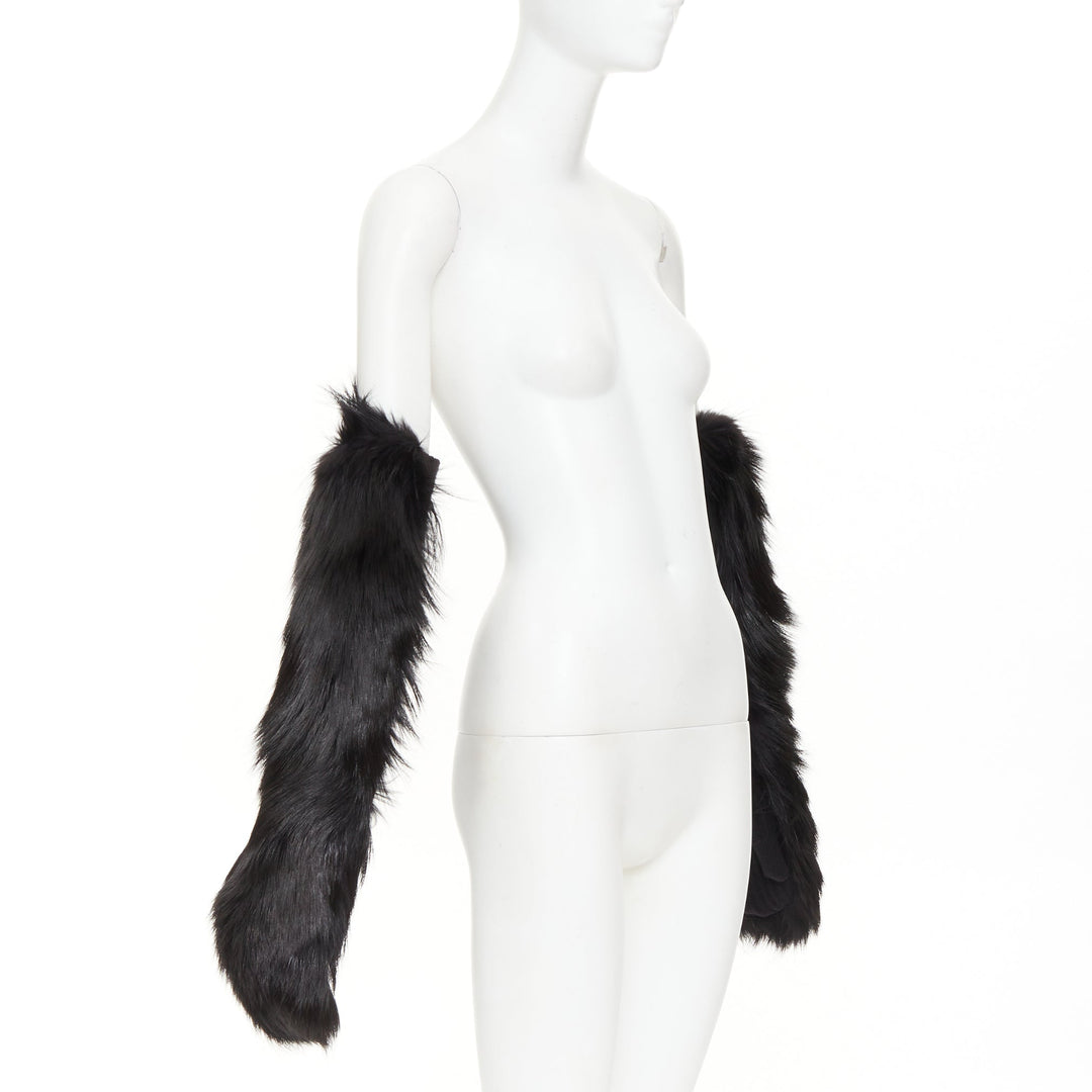 BALENCIAGA black genuine  fur chunky wool ribbed long opera gloves
