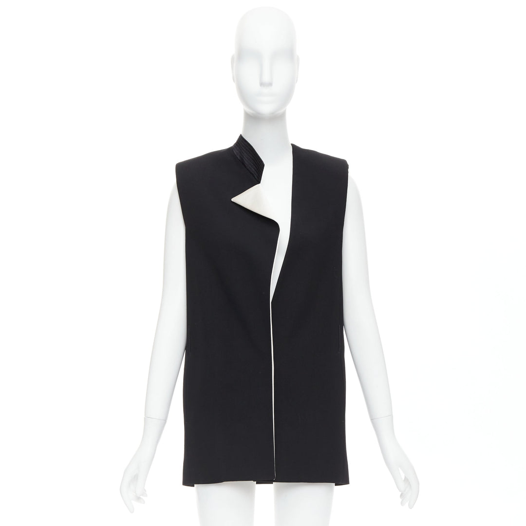 LANVIN 2013 black cream wool silk trimmed padded boxy vest FR36 S