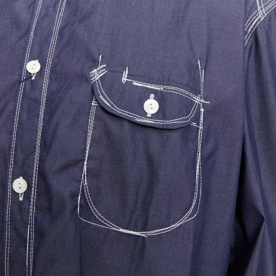JUNYA WATANABE MEN 2024 navy white cotton twill contrast stitch work shirt XL