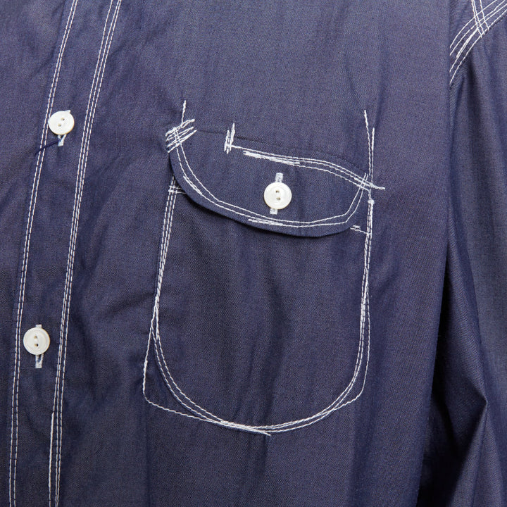 JUNYA WATANABE MEN 2024 navy white cotton twill contrast stitch work shirt XL
