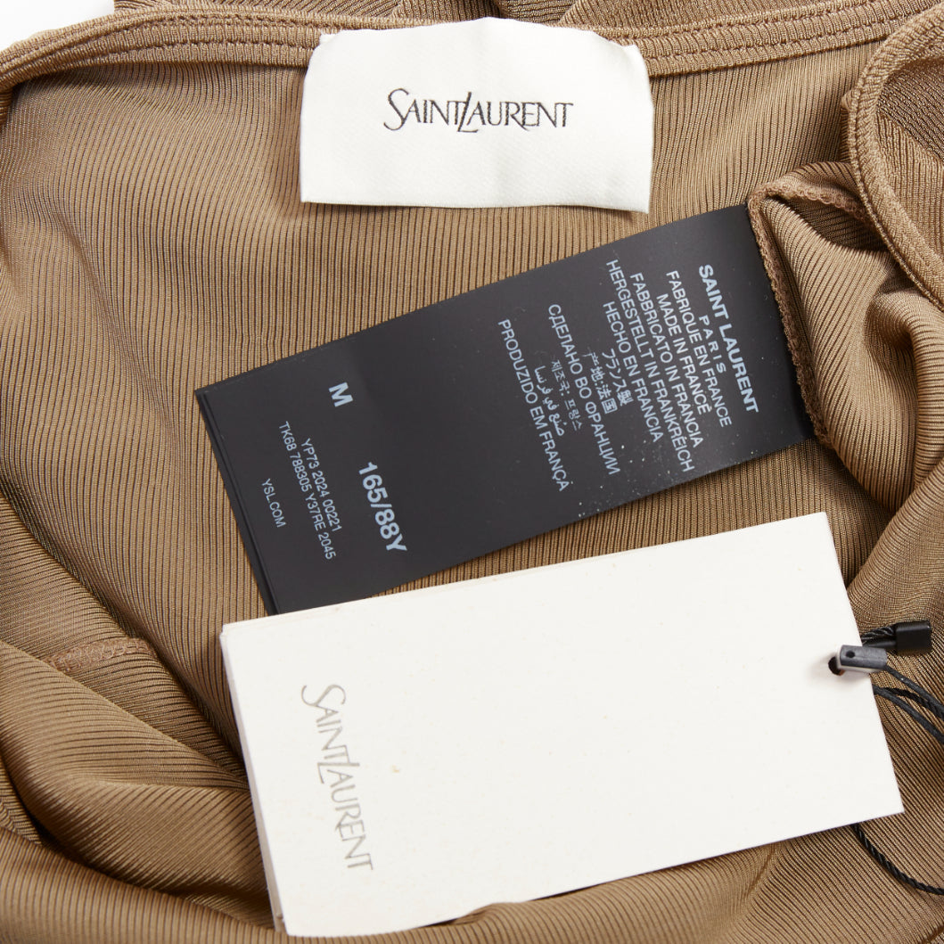 SAINT LAURENT 2024 beige viscose blend knit knot open back gown dress M