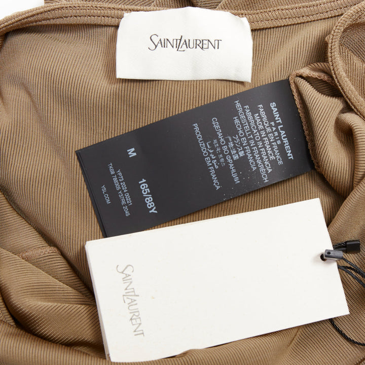 SAINT LAURENT 2024 beige viscose blend knit knot open back gown dress M