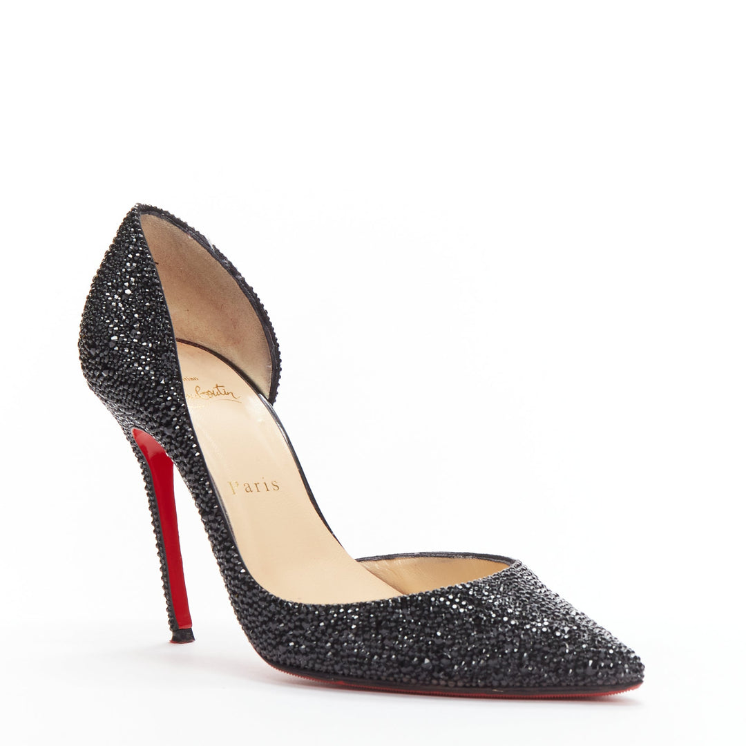 CHRISTIAN LOUBOUTIN Iriza 100 black rhinestone strass dorsay pumps EU38