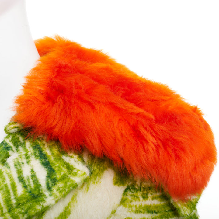 PRADA 2017 Runway alpaca wool felt green floral orange fur collar coat IT40 S