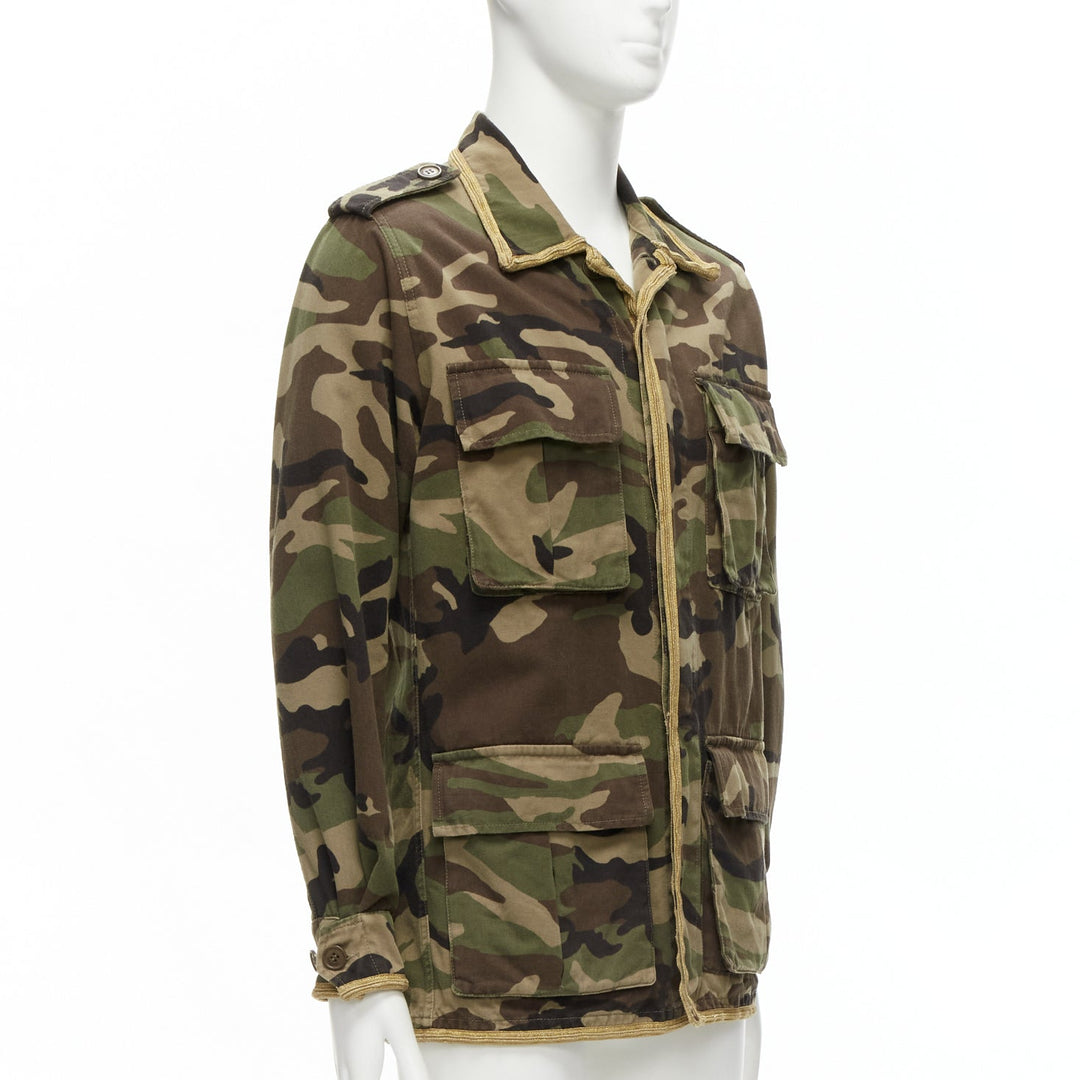 SAINT LAURENT Hedi Slimane 2014 gold green camouflage military  jacket FR46 S