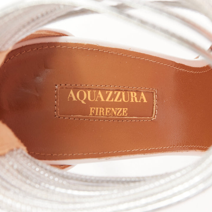 AQUAZZURA Hello Lover 105 white calf silver corded ankle strap pumps EU37.5