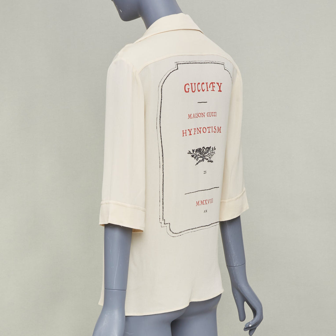 GUCCI 2017 GUCCIFY printed back cream viscose silk short sleeve shirt IT40 S