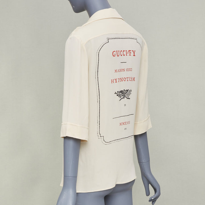 GUCCI 2017 GUCCIFY printed back cream viscose silk short sleeve shirt IT40 S