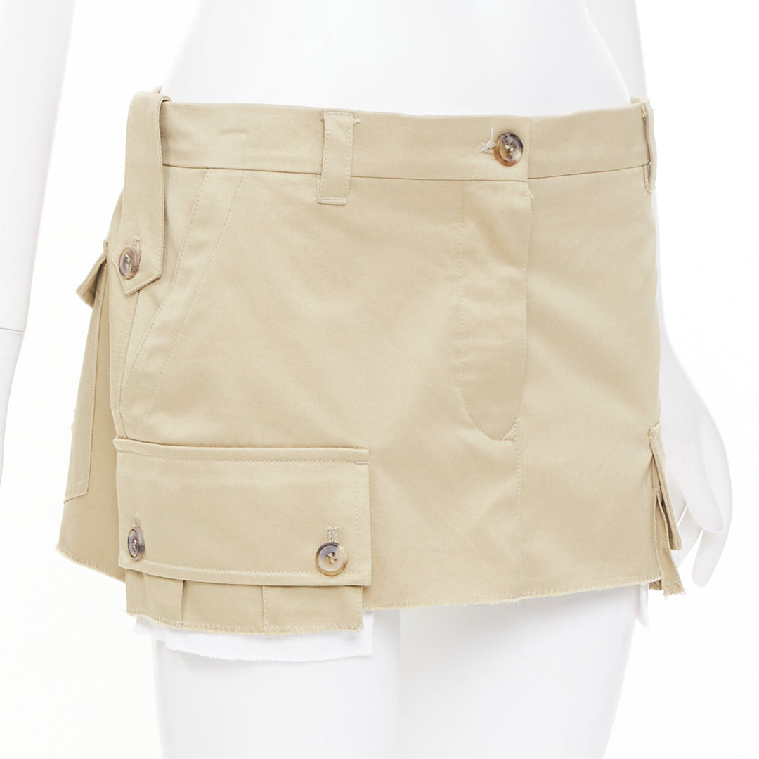 MIU MIU 2022 Runway chino low rise frayed micro mini skirt IT42 M Hailey Bieber