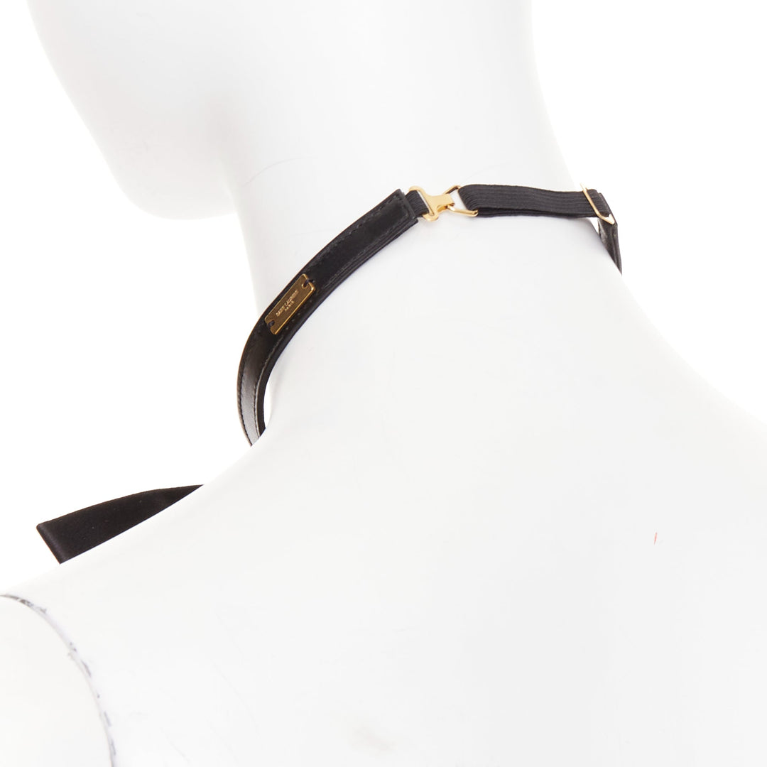 SAINT LAURENT 2013 Runway Lavalliere Bow Choker black silk satin necklace