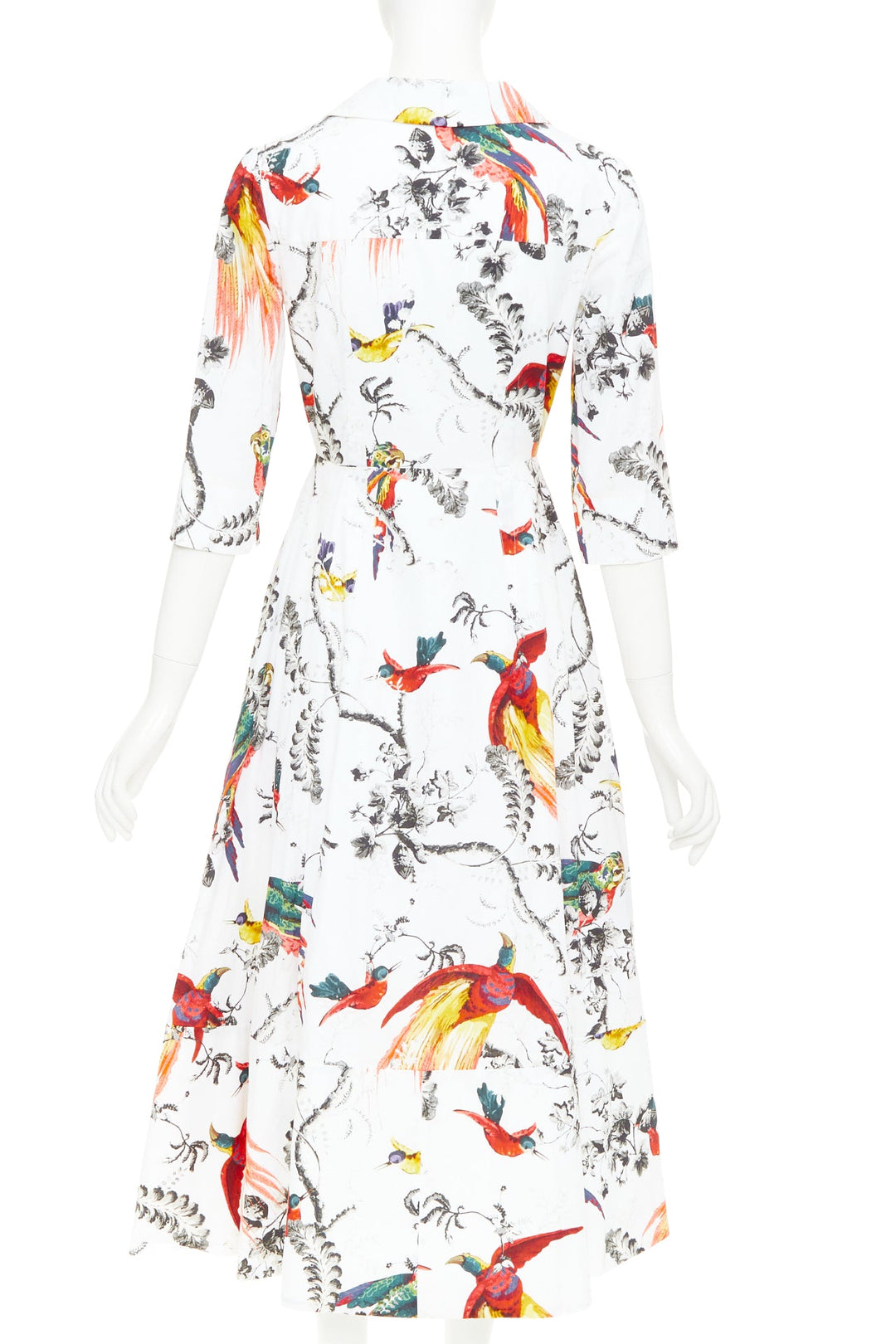 ERDEM2917 Kasia white cotton poplin paisley bird floral shirt dress UK10 M