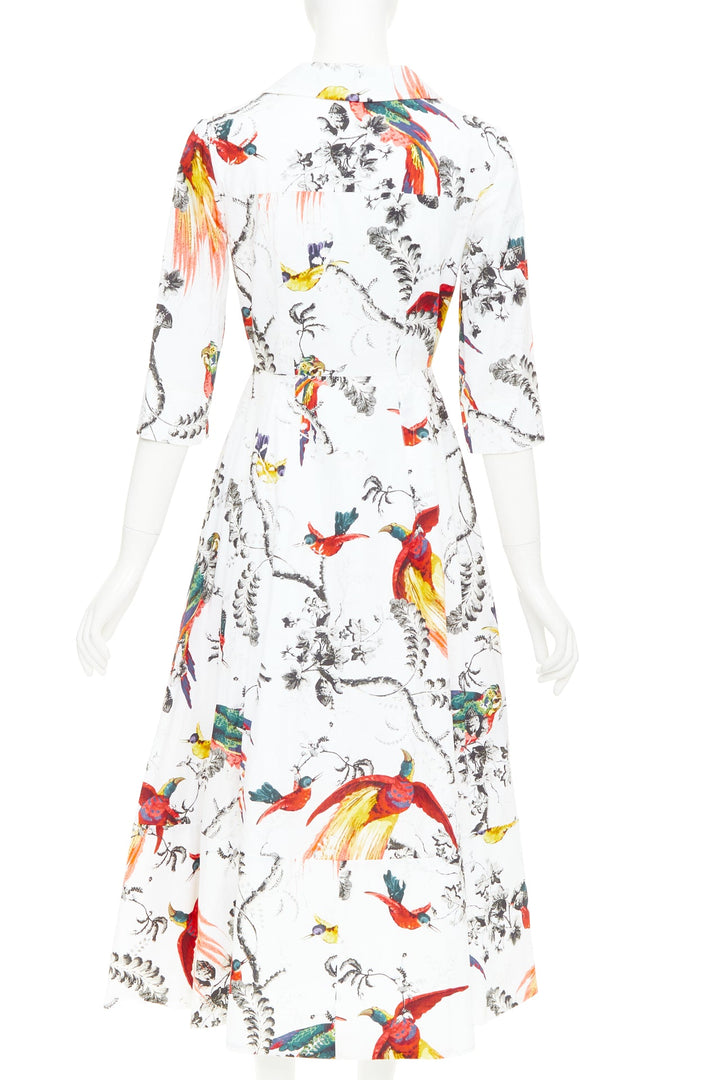 ERDEM2917 Kasia white cotton poplin paisley bird floral shirt dress UK10 M