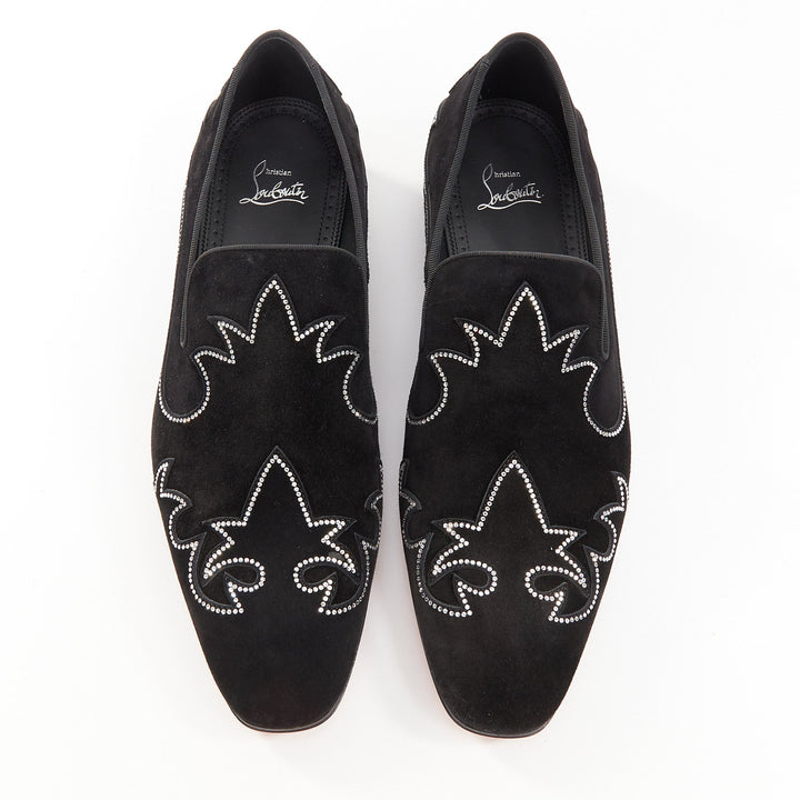 CHRISTIAN LOUBOUTIN Dandysiago Western black crystal strass suede loafer EU43