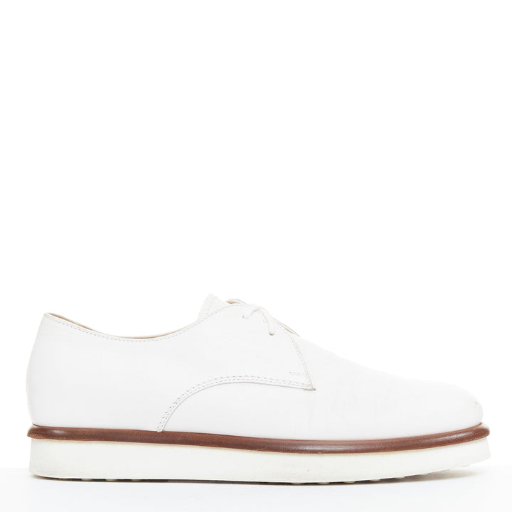 TOD'S 2016 white smooth leather brown midsole lace up platform shoes EU35
