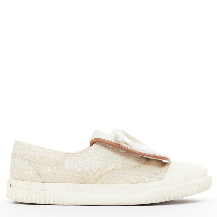LOEWE Anagram Flap beige white jacquard leather trim sneakers EU37