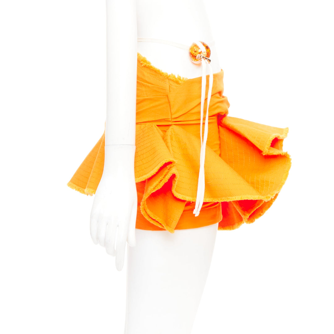JACQUEMUS 2023 Runway La Jupe Artichaut orange ruffled frayed mini skirt FR34 XS