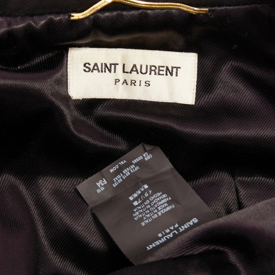 SAINT LAURENT 2015 black lambskin leather crop asymmetric biker jacket FR34 XS