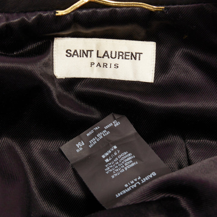 SAINT LAURENT 2015 black lambskin leather crop asymmetric biker jacket FR34 XS