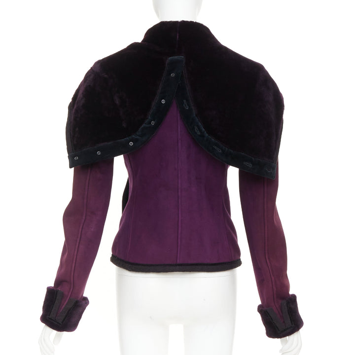 YVES SAINT LAURENT Vintage purple suede fur lined double breasted jacket FR36 S