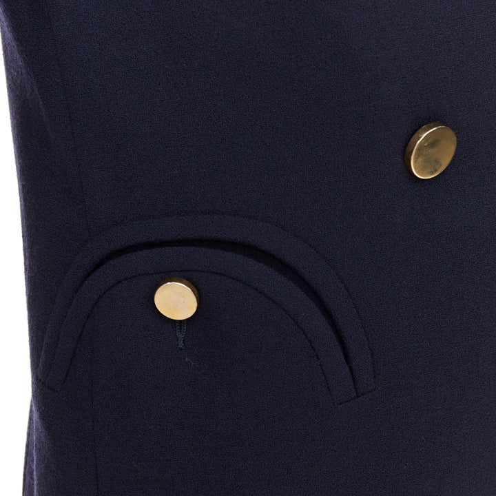 BLAZE MILANO Everyday navy virgin wool cream silk curved pocket blazer US0 XS