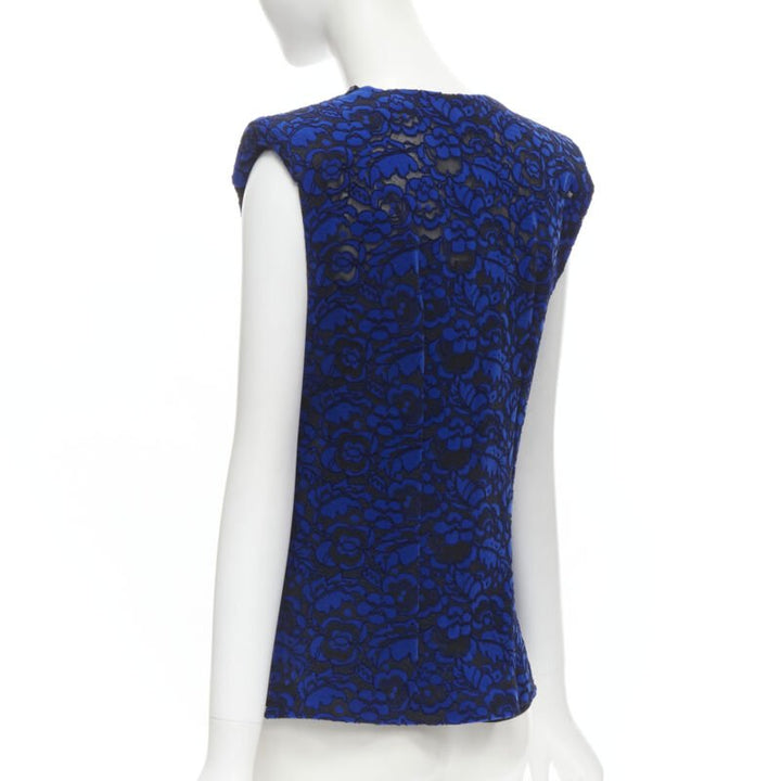 LOUIS VUITTON 2017 Runway cobalt blue floral velvet effect lace vest FR36 XS