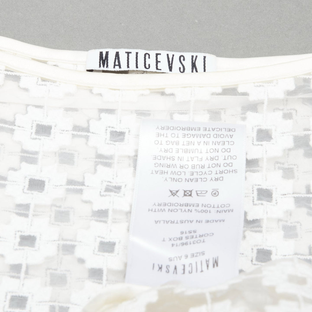 MATICEVSKI 2016 Cortes Box cream cotton embroidery cap sleeves sheer top AUS6 S