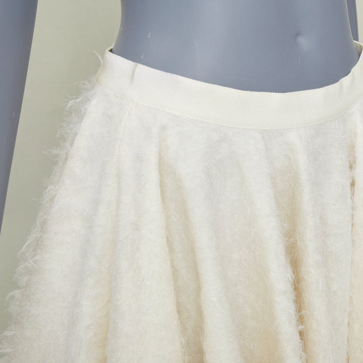 GIAMBATTISTA VALLI 2015 brushed flare beige wool silk textured midi skirt IT42 M