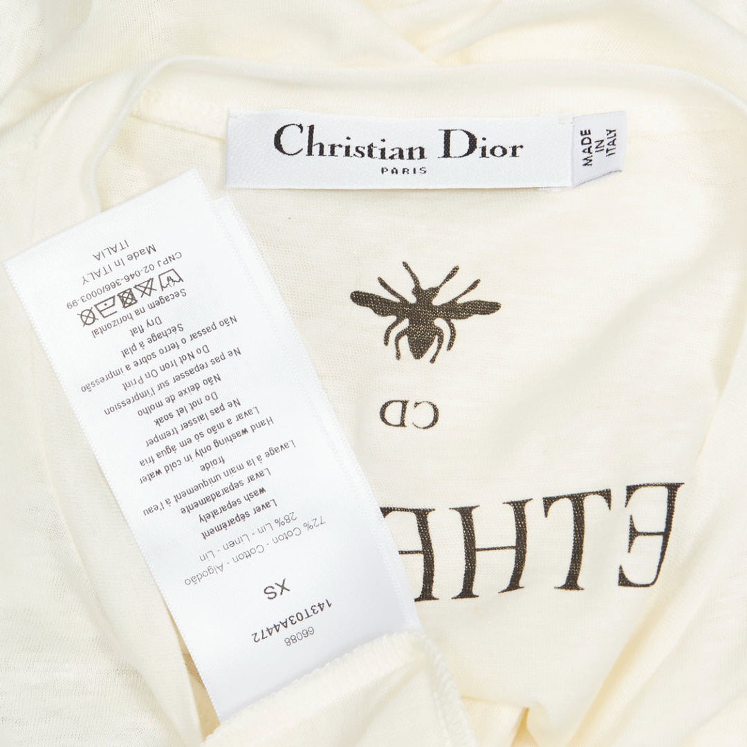 DIOR 2020 MMXX Together Apart print ecru washed cotton linen sleeve tshirt XS