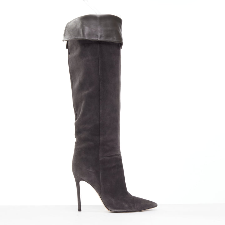 GIANVITO ROSSI grey suede leather foldover point toes tall boots EU38