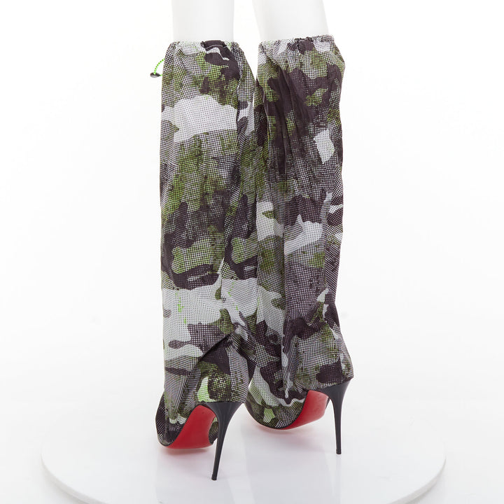 CHRISTIAN LOUBOUTIN Wind Botta 100 green camo nylon heel boots EU38