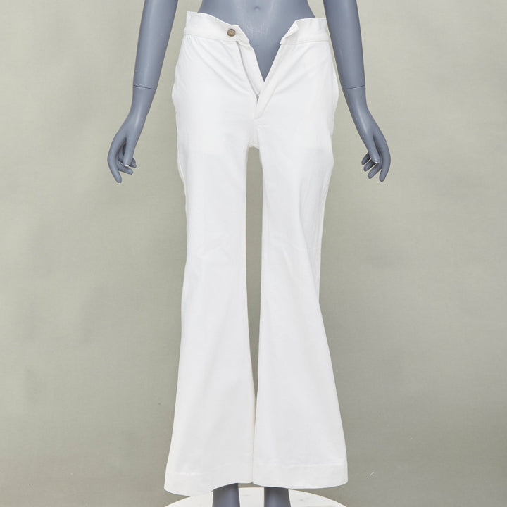 OLD CELINE Phoebe Philo off white cotton high waist flare leg crop jeans FR34 XS