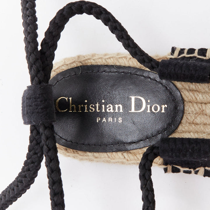 DIOR 2020 Diorexpress black embroidered cotton rope tie jute sandals EU37