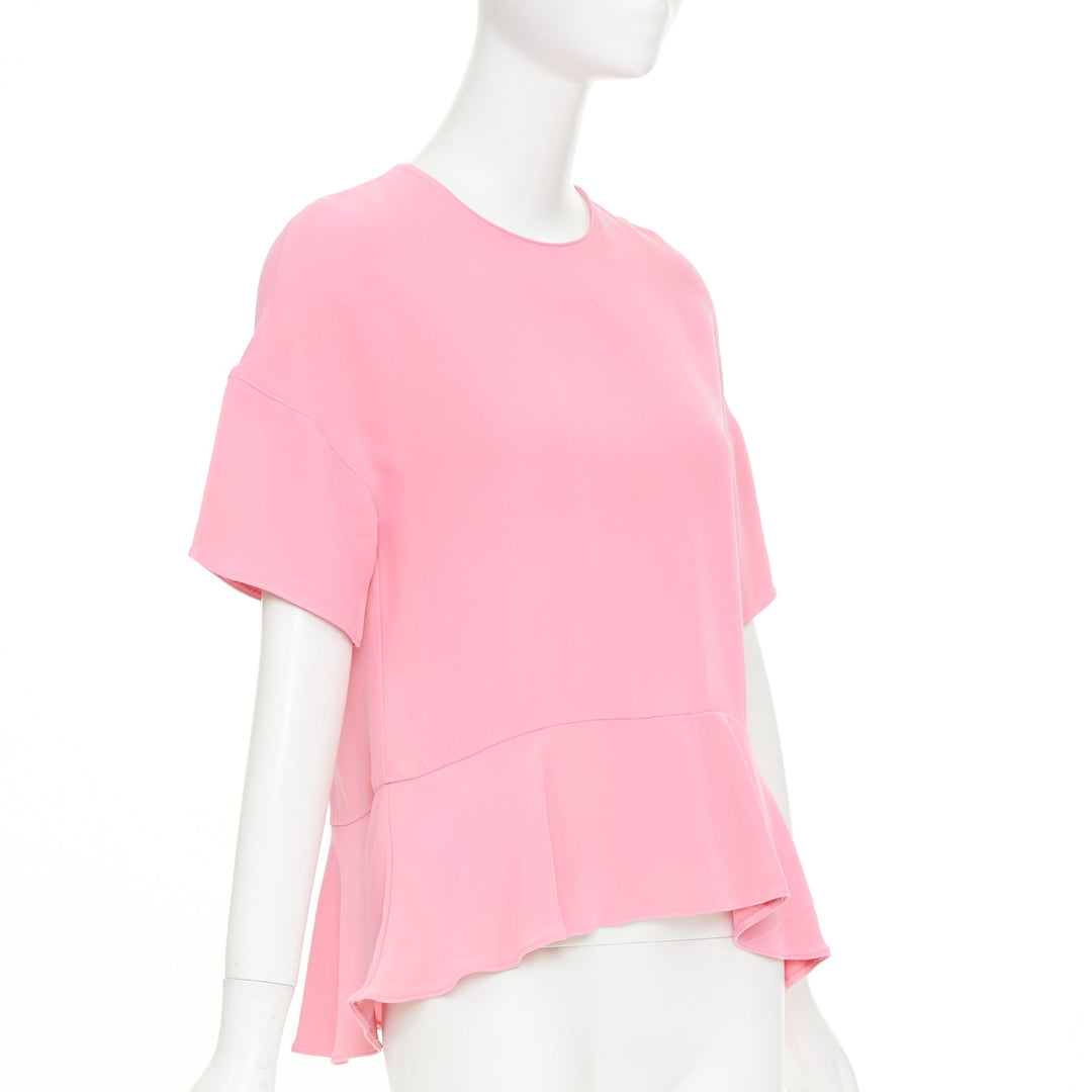 VALENTINO light pink silk crepe short flared dropped waist peplum blouse IT40 S