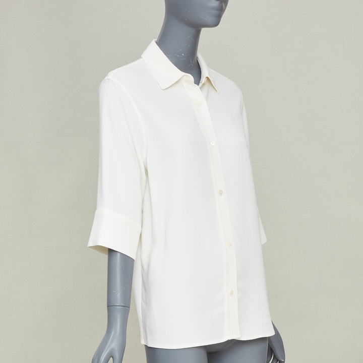 ANINE BING off white relaxed cuffed short sleeve viscose blend shirt XS