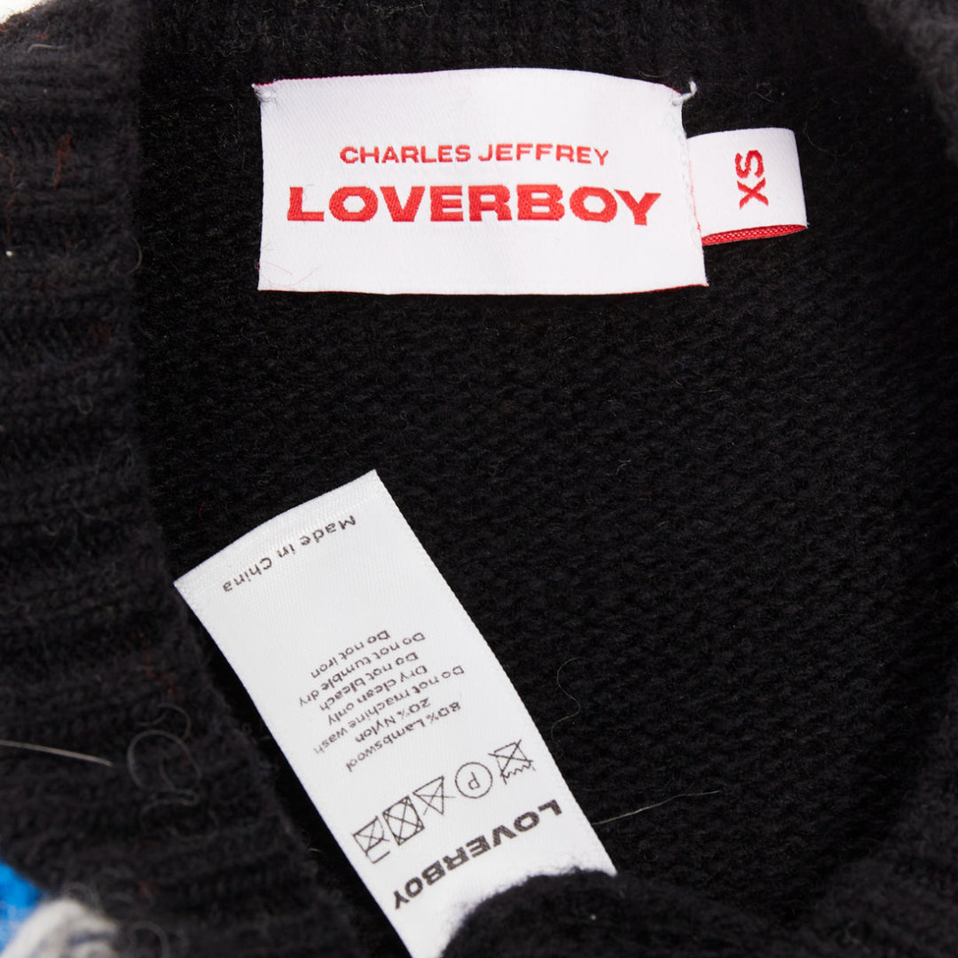 CHARLES JEFFREY LOVERBOY guddle tassel fringe punk graphic knit sweater vest XS