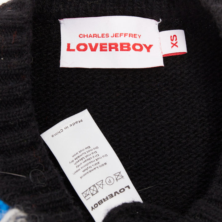 CHARLES JEFFREY LOVERBOY guddle tassel fringe punk graphic knit sweater vest XS