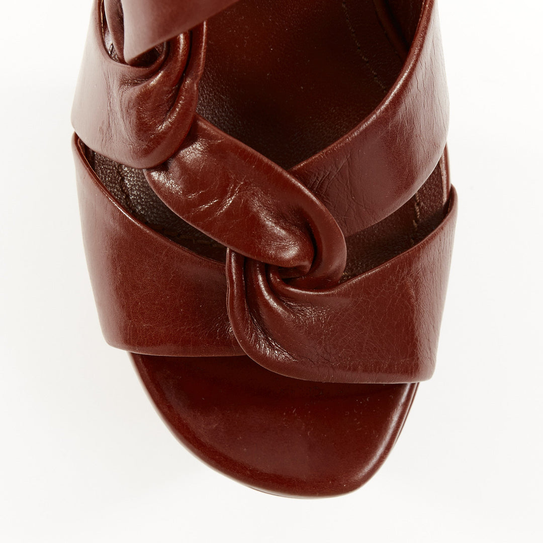 SAINT LAURENT Bianca smooth amber brown leather crossover sandals EU36.5 US6.5