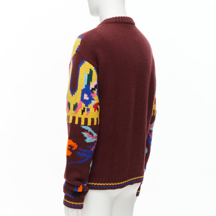 PRADA 2018 multicolour graphic virgin wool cashmere crew neck sweater IT48 M