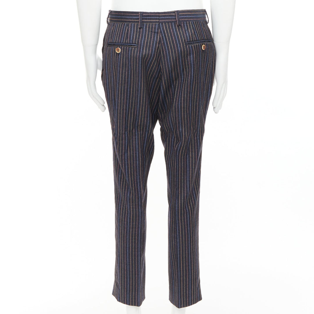 ETRO grey brown multi pinstripe single breasted cropped blazer pants set IT52 XL