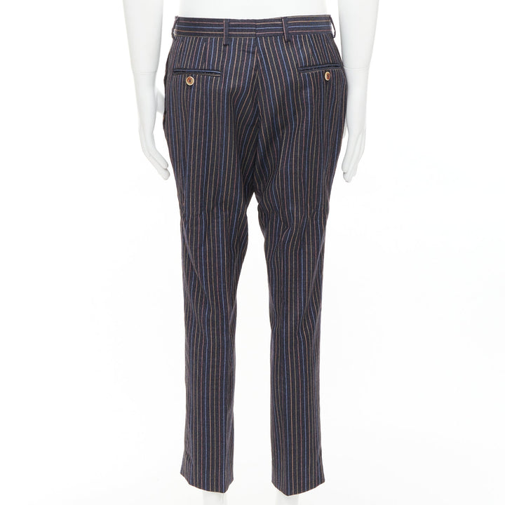 ETRO grey brown multi pinstripe single breasted cropped blazer pants set IT52 XL