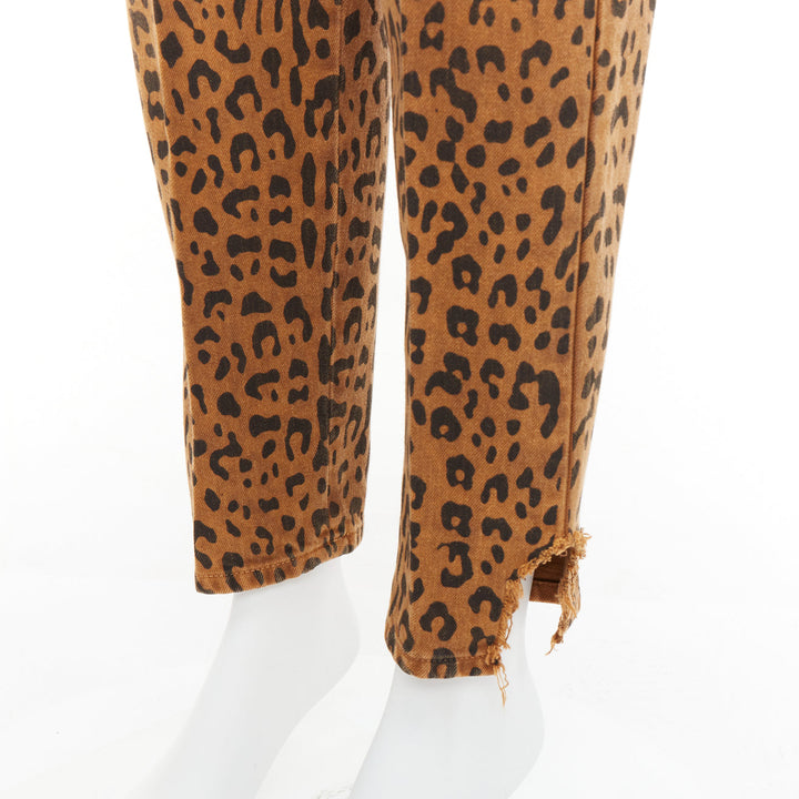 SAINT LAURENT 2018 brown leopard animal print distressed hem jeans 27"