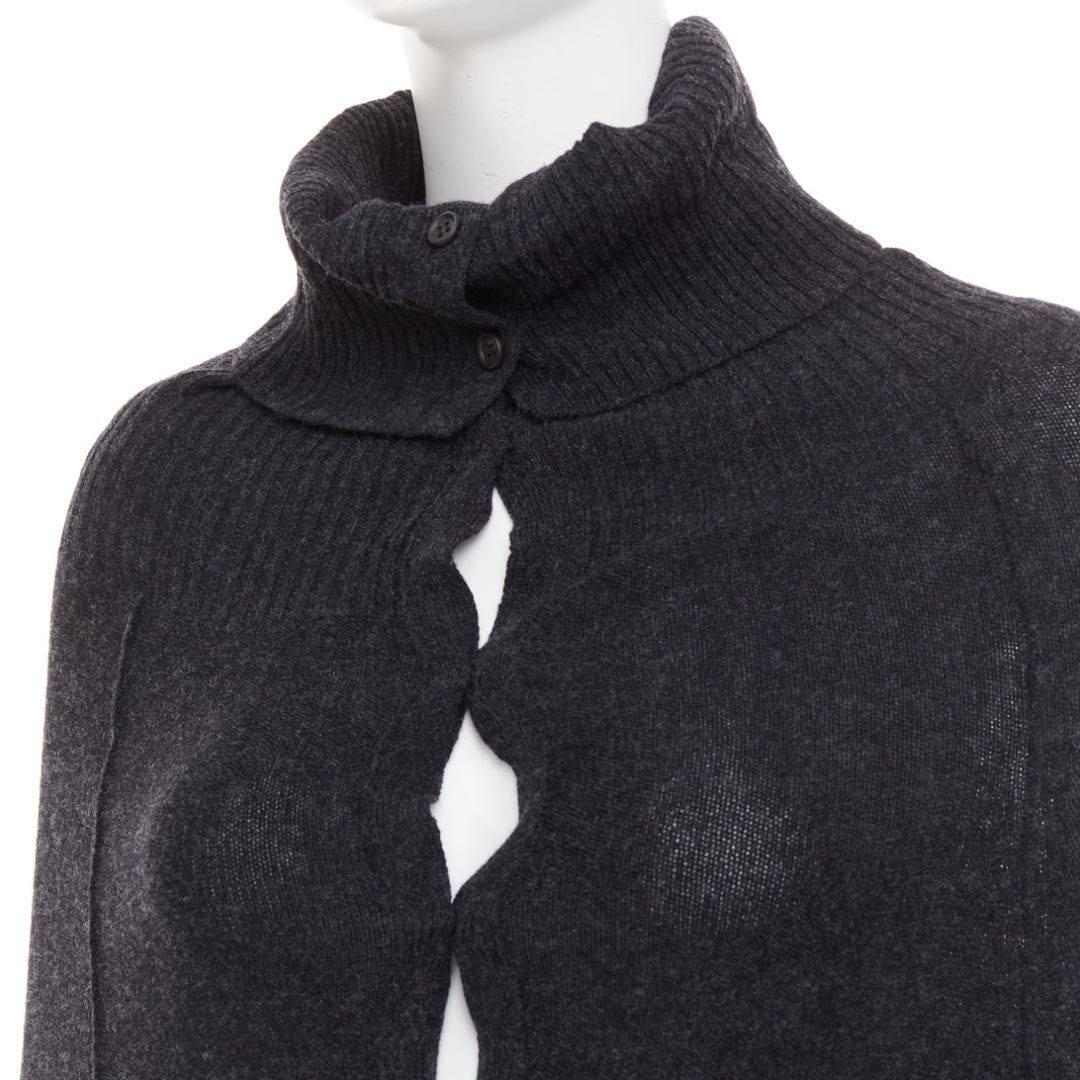 Y'S YOHJI YAMAMOTO grey wool button up asymmetric turtleneck sweater dress JP3 L